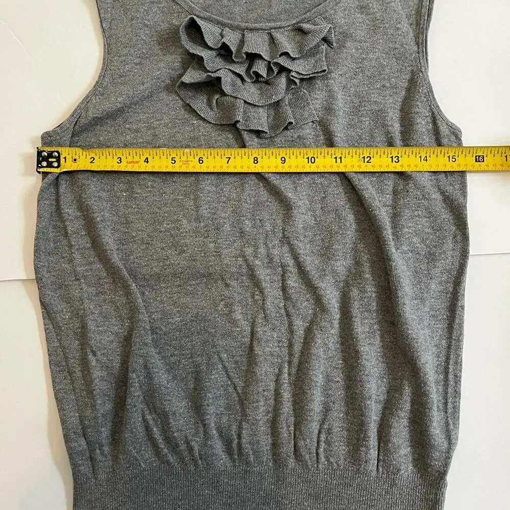 Women's Worthington gray sleeveless light sweater with ruffles, Size Large - Picture 7 of 9